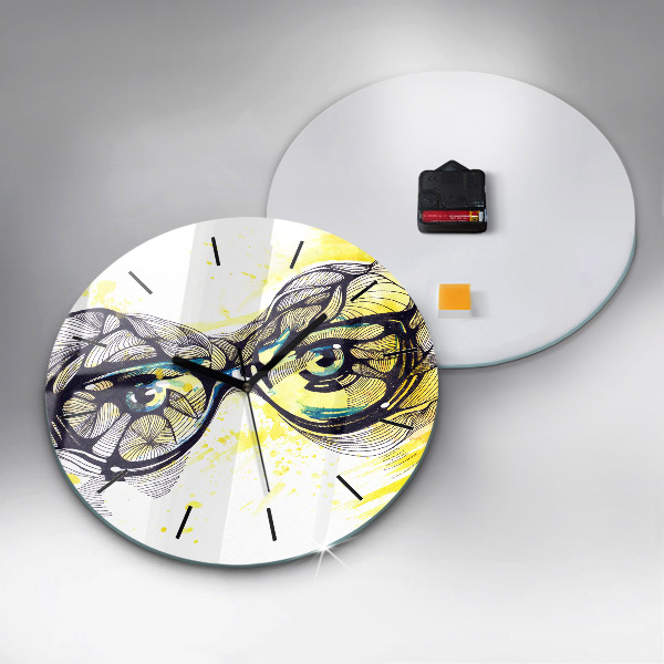 Round glass clock Eyes with glasses