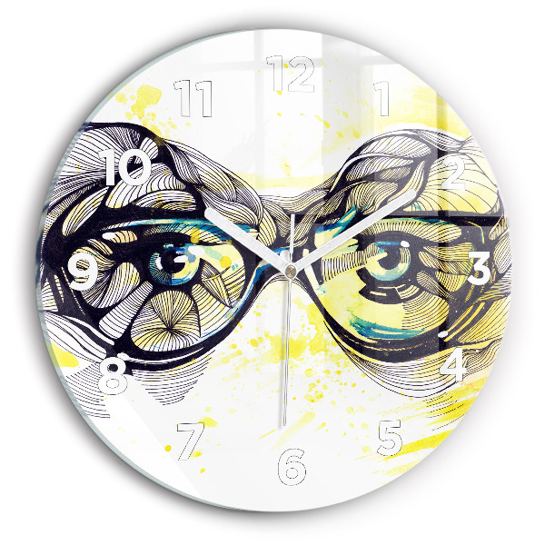 Round glass clock Eyes with glasses