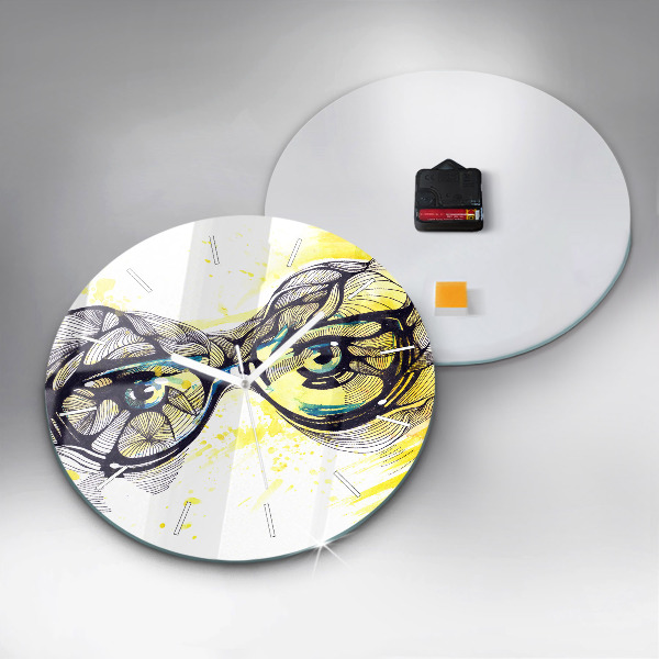 Round glass clock Eyes with glasses