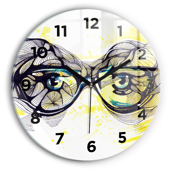 Round glass clock Eyes with glasses
