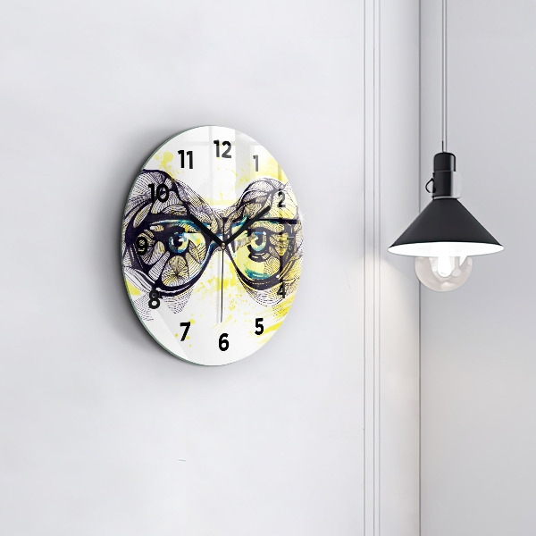 Round glass clock Eyes with glasses