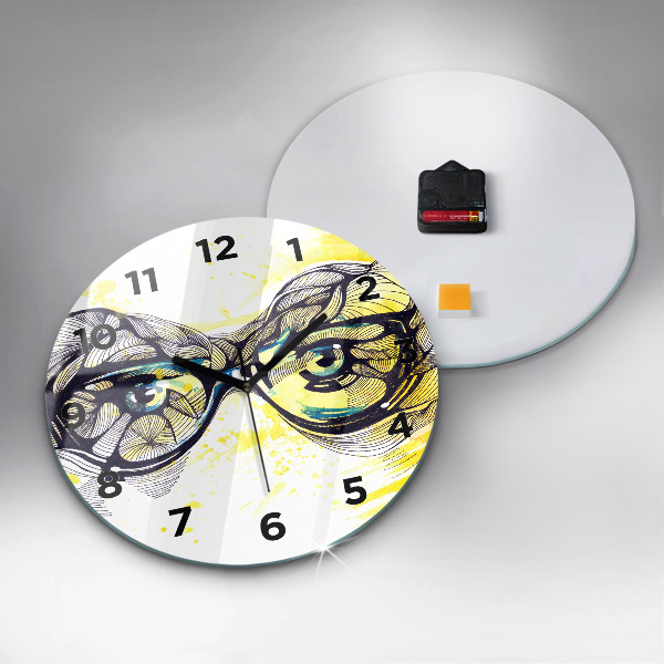 Round glass clock Eyes with glasses
