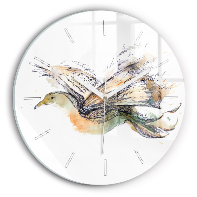 Round glass clock The bird and the book
