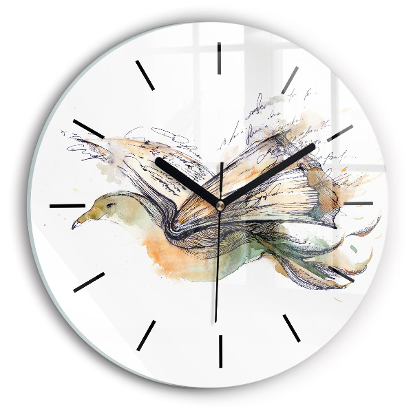 Round glass clock The bird and the book
