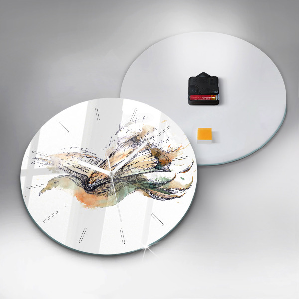 Round glass clock The bird and the book