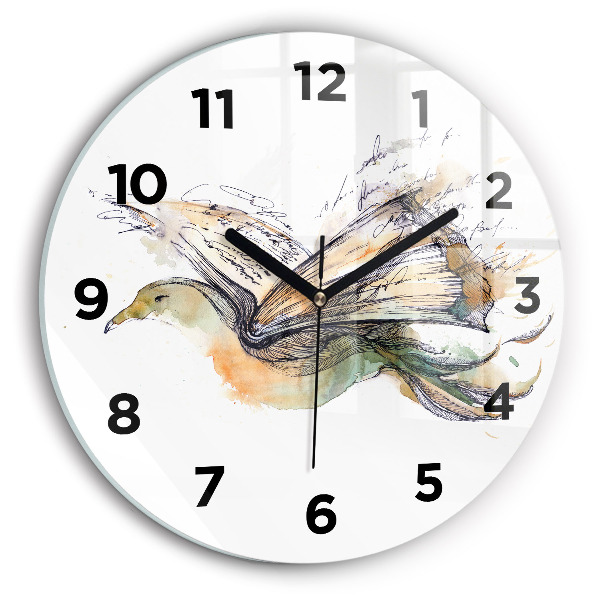 Round glass clock The bird and the book