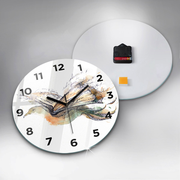 Round glass clock The bird and the book