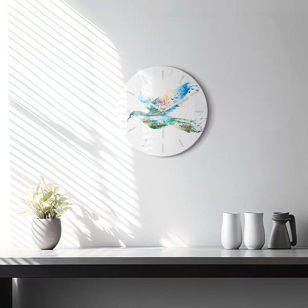 Round glass clock Abstraction of bird and spring
