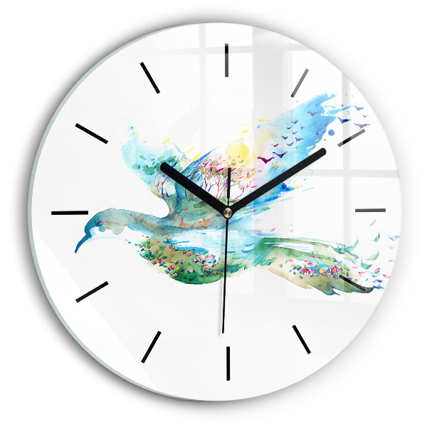 Round glass clock Abstraction of bird and spring