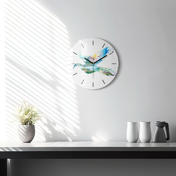 Round glass clock Abstraction of bird and spring