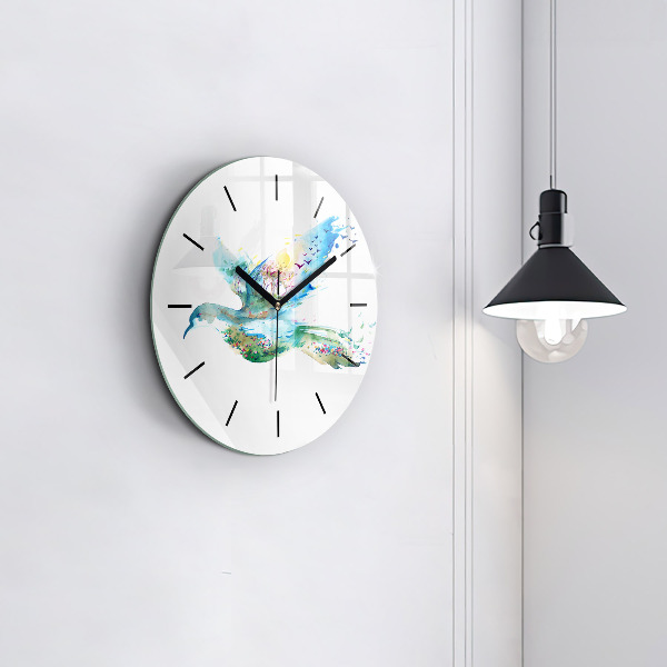 Round glass clock Abstraction of bird and spring