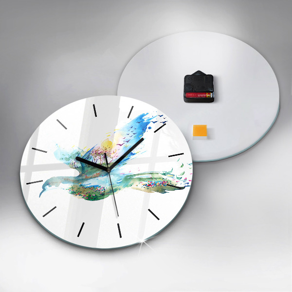 Round glass clock Abstraction of bird and spring