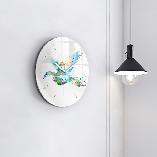 Round glass clock Abstraction of bird and spring