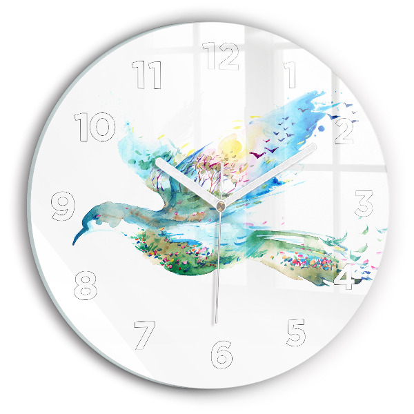 Round glass clock Abstraction of bird and spring