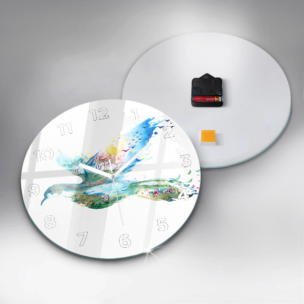 Round glass clock Abstraction of bird and spring