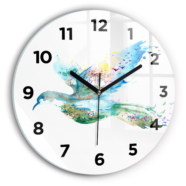 Round glass clock Abstraction of bird and spring