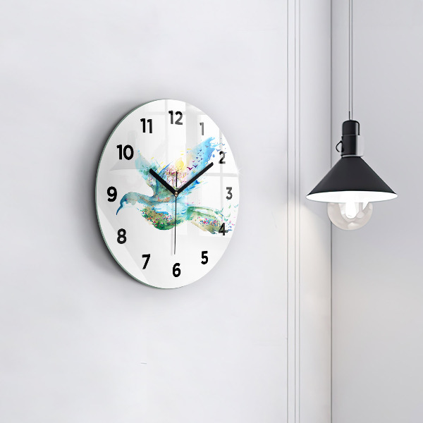 Round glass clock Abstraction of bird and spring