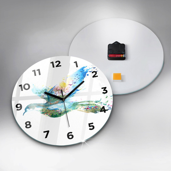 Round glass clock Abstraction of bird and spring