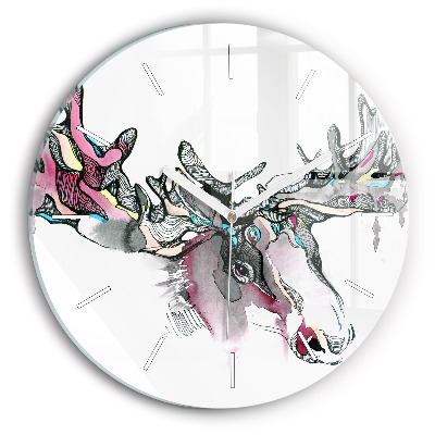 Round glass clock Moose abstract