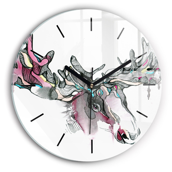 Round glass clock Moose abstract