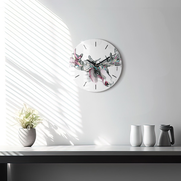 Round glass clock Moose abstract