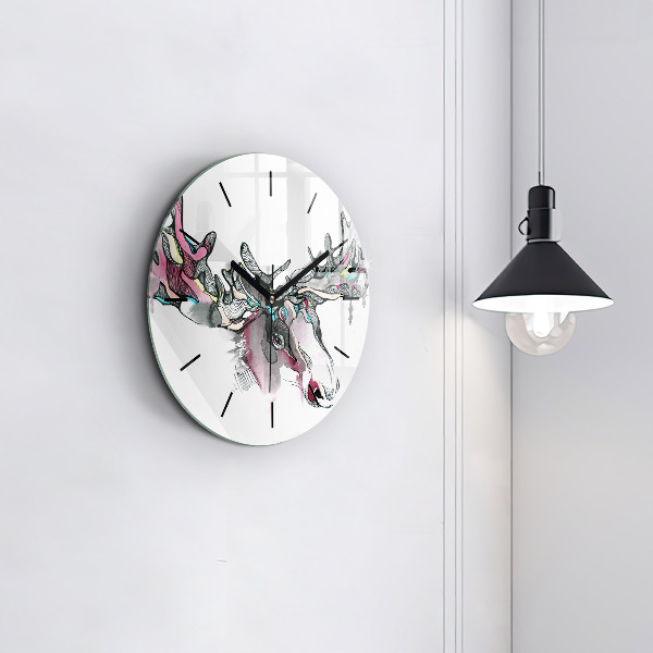 Round glass clock Moose abstract