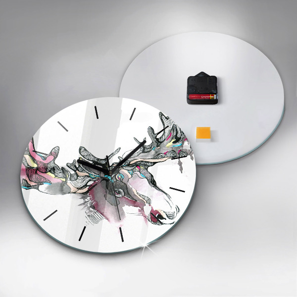 Round glass clock Moose abstract