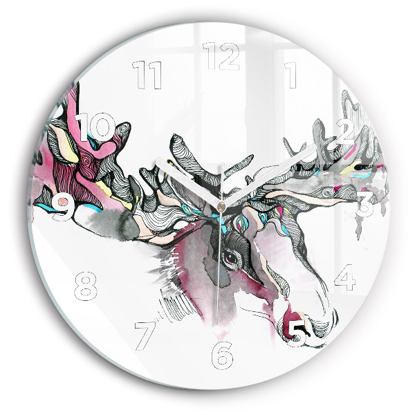 Round glass clock Moose abstract