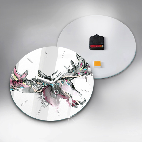 Round glass clock Moose abstract