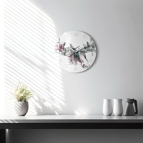 Round glass clock Moose abstract