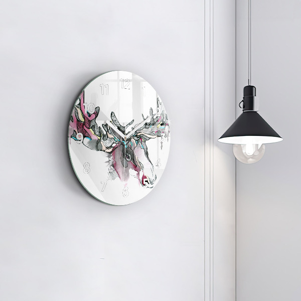 Round glass clock Moose abstract