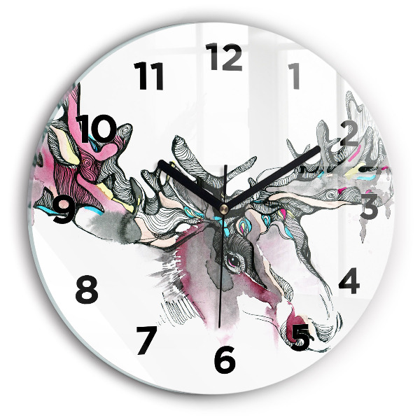 Round glass clock Moose abstract