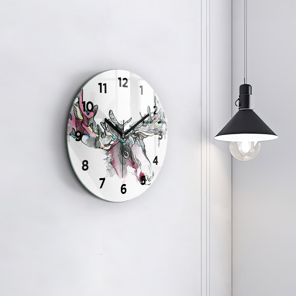 Round glass clock Moose abstract