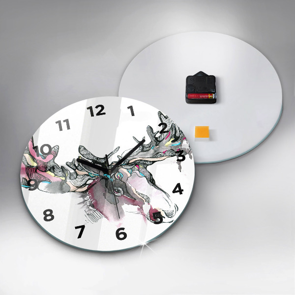 Round glass clock Moose abstract