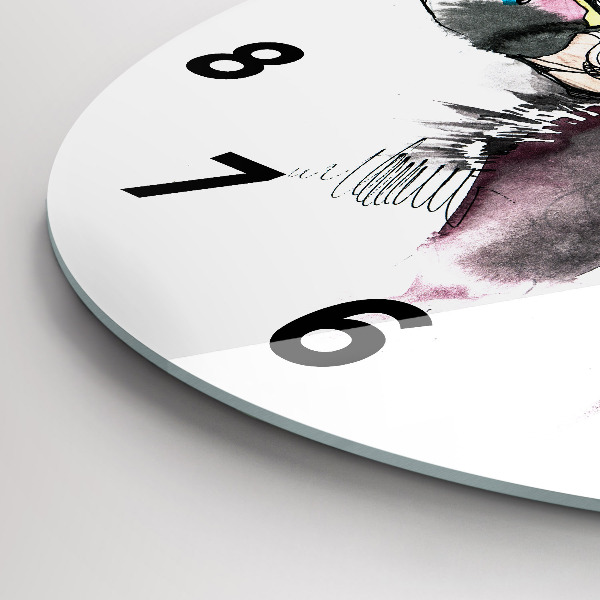 Round glass clock Moose abstract