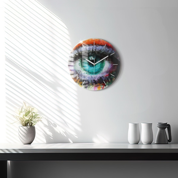 Round glass clock Colorful human eye