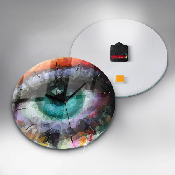 Round glass clock Colorful human eye