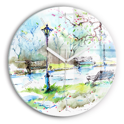 Round glass clock Picturesque spring