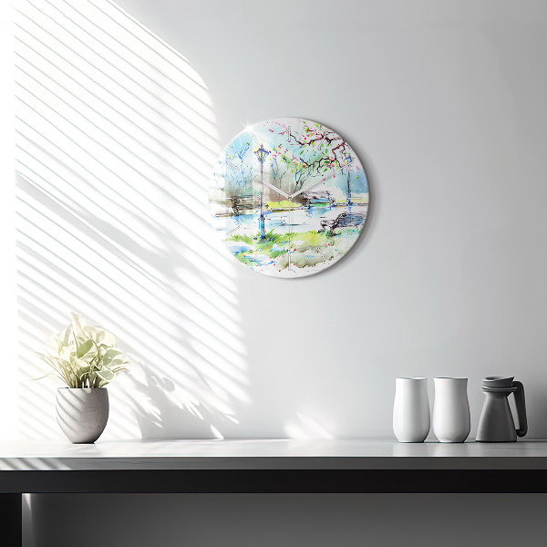 Round glass clock Picturesque spring