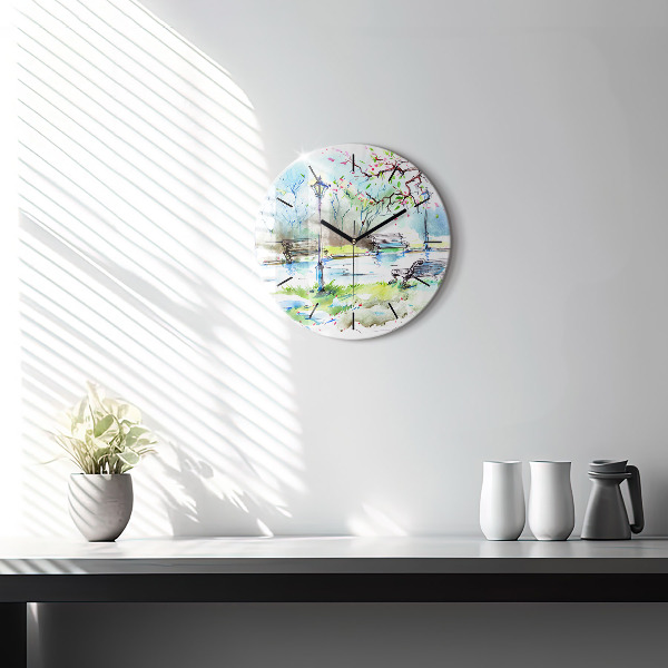 Round glass clock Picturesque spring