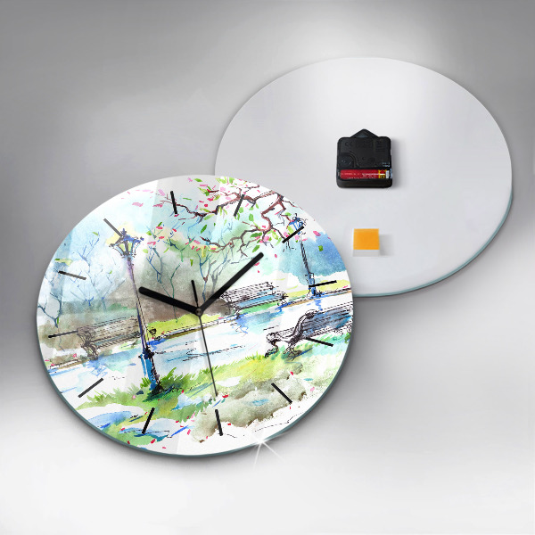 Round glass clock Picturesque spring