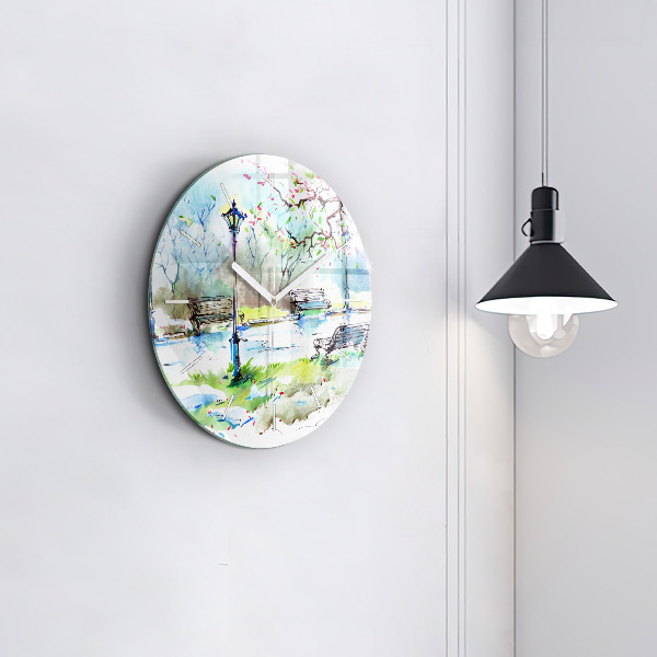 Round glass clock Picturesque spring