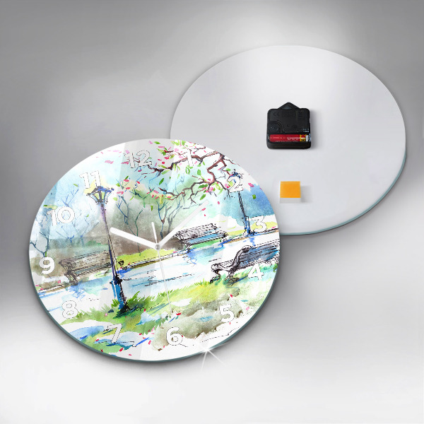 Round glass clock Picturesque spring