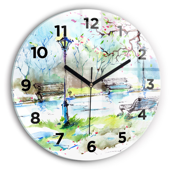 Round glass clock Picturesque spring