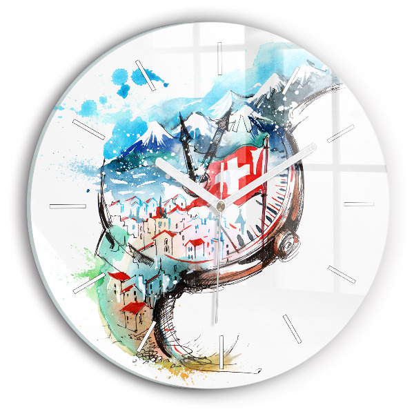 Round glass clock Swiss watch