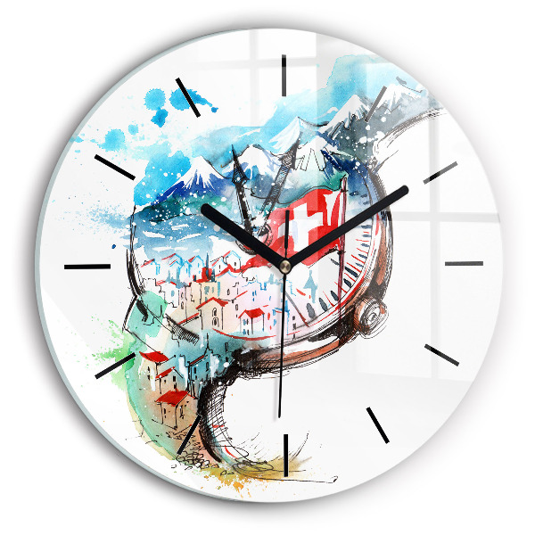 Round glass clock Swiss watch