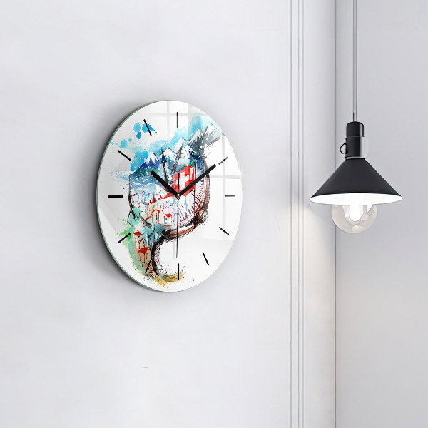 Round glass clock Swiss watch