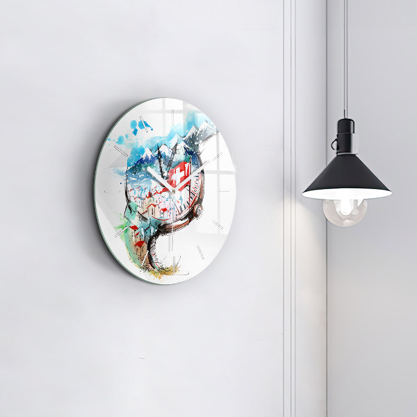Round glass clock Swiss watch