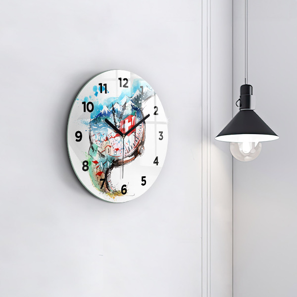 Round glass clock Swiss watch