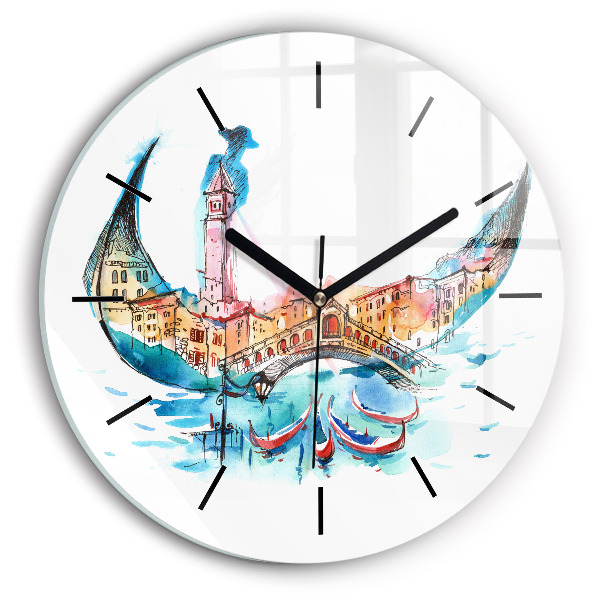 Round glass clock Italy - Venetian Gondola